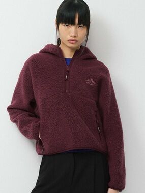 TNA Polartec Thermal Pro Fleece Full Zip Hoodie Burgungy SMALL - Mullein ARITZIA